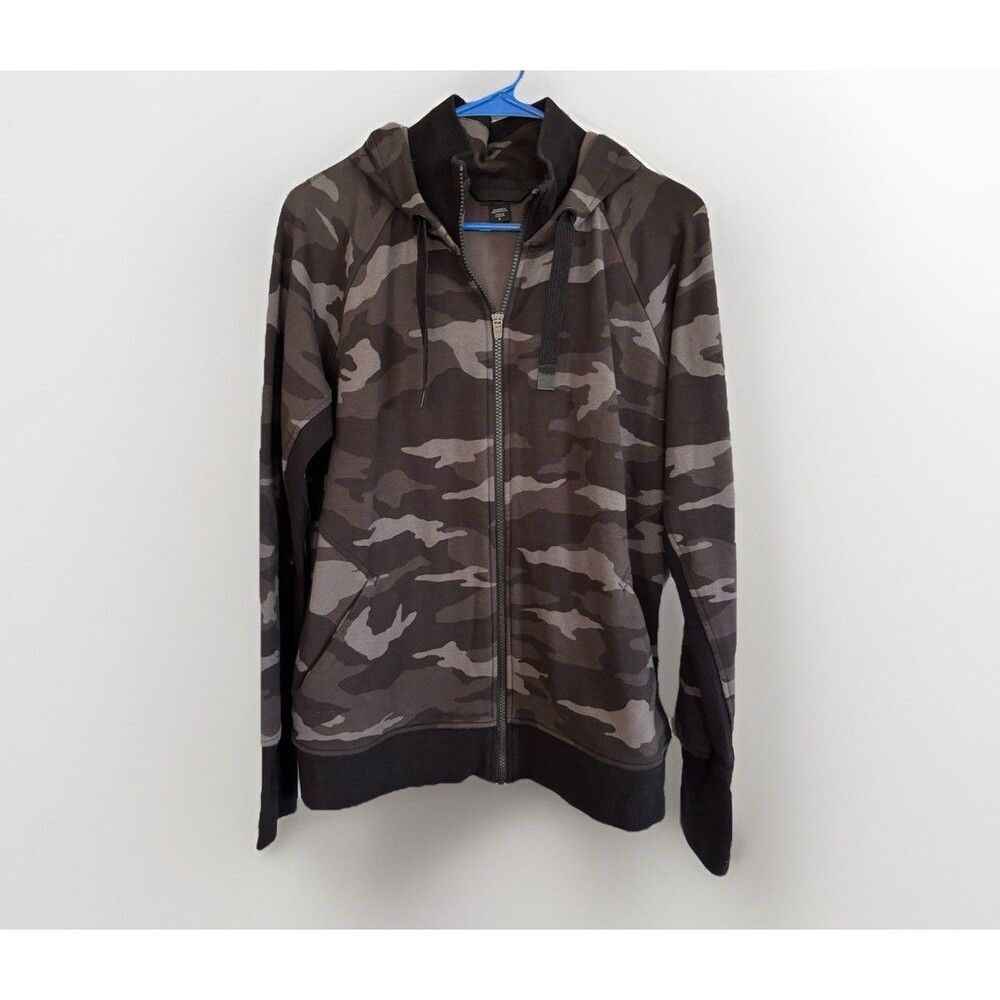 ATHLETA Triumph Printed Hoodie Women’s L Black Camo Sweatshirt Full Zip Hooded
